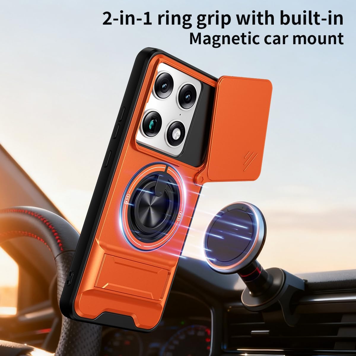 Compatible with Motorola Signature 5G Case, for Edge 70 Ultra Case [2-in-1 Slide Camera Cover, Magnetic Kickstand Design][Shockproof Phone Case] Orange