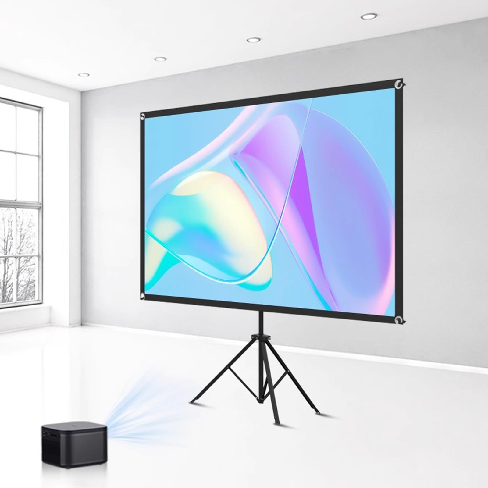 Telo Proiettore Portatile con Treppiede, Schermo Cinematografico Pieghevole Anti Rughe Interni Esterni con Rapporto D'aspetto 16:9, Guadagno 2,5, con Borsa(60inch/132x74cm)