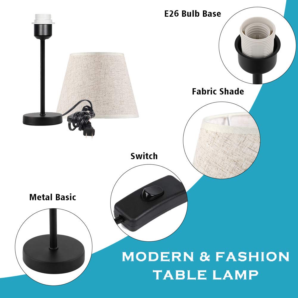 Shinoske Bedside Table Lamps Set of 2, Modern Lamps Small Desk Lamps for Bedroom, Living Room with Ivory White Barrel Fabric Shade & Metal Base,(Small Desk Lamps)