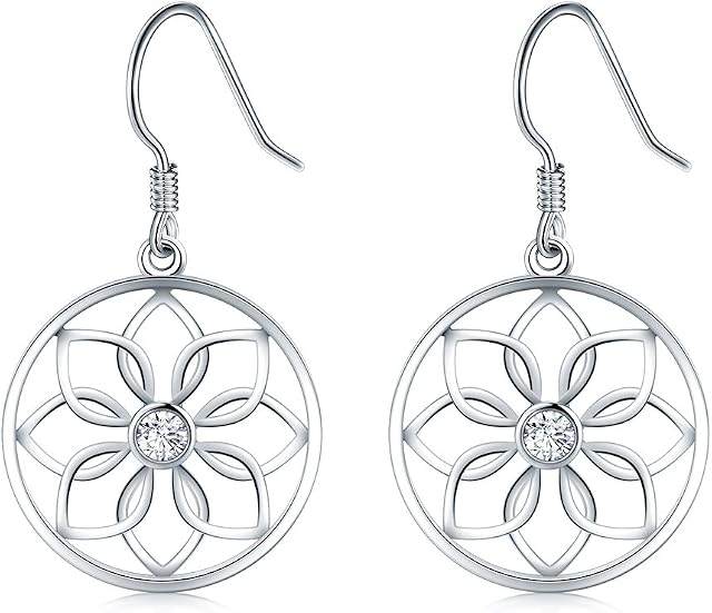 925 Sterling Silver Earrings, BoRuo Lotus Flower Yoga Earrings
