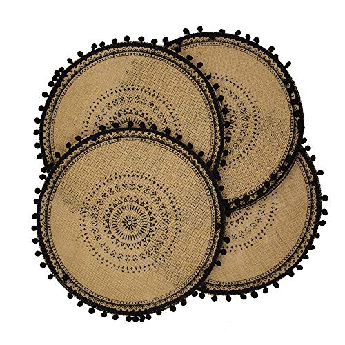 CAPASIN Round Placemats Set of 4, Dining Winter Modern Dinner Braided Beige Boho Round Table and Fall Circle Placemats Boho Runner Kitchen Table Plate Mats Set of 4 (Black Ball)