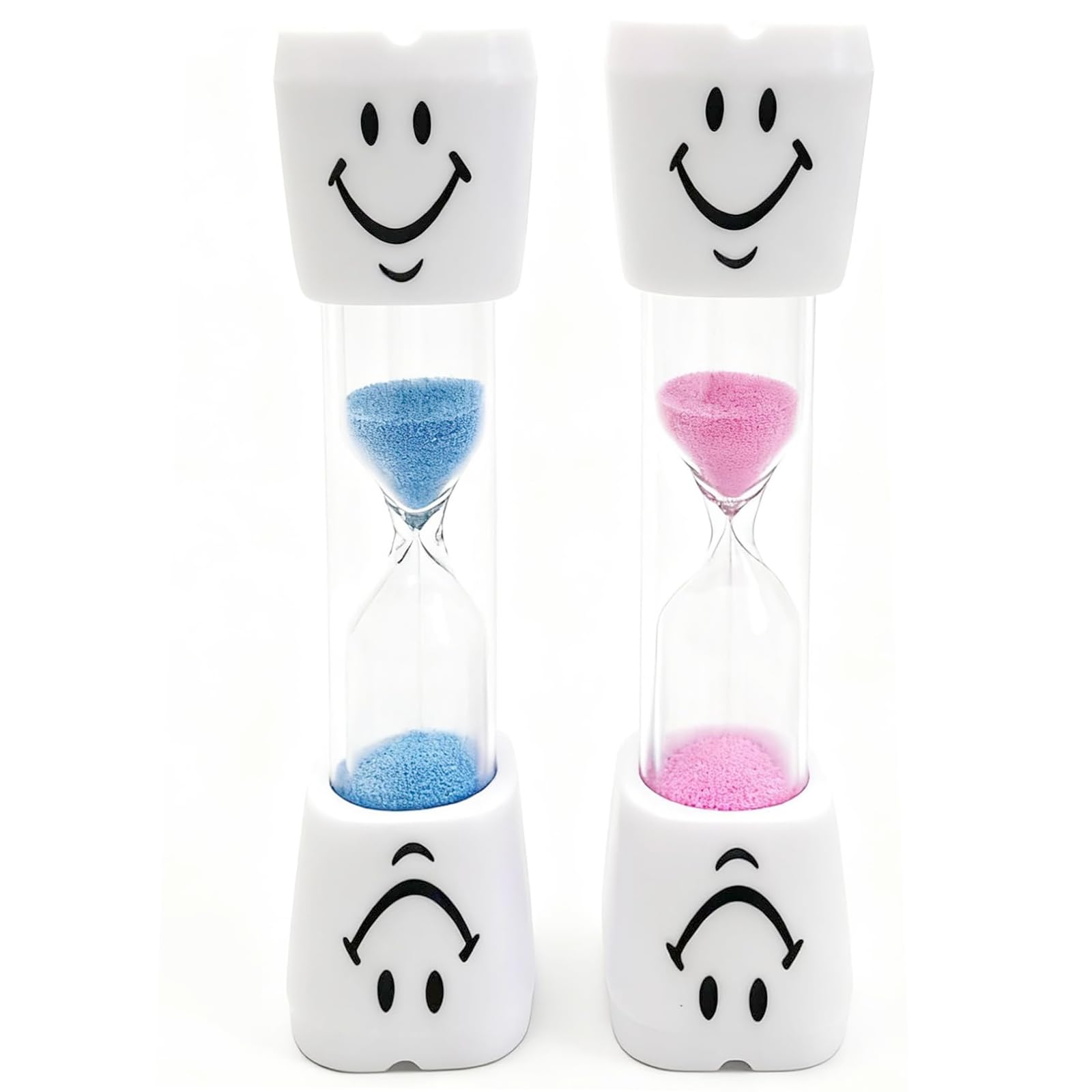 Aiwxeeu Blue,Pin 2 Pcs Toothbrush Timer For Kids, 3 Minute Timer For Teeth, Blue And Pink Smiley Hourglass, For Dental Hygiene, Kids Habit Education Timers