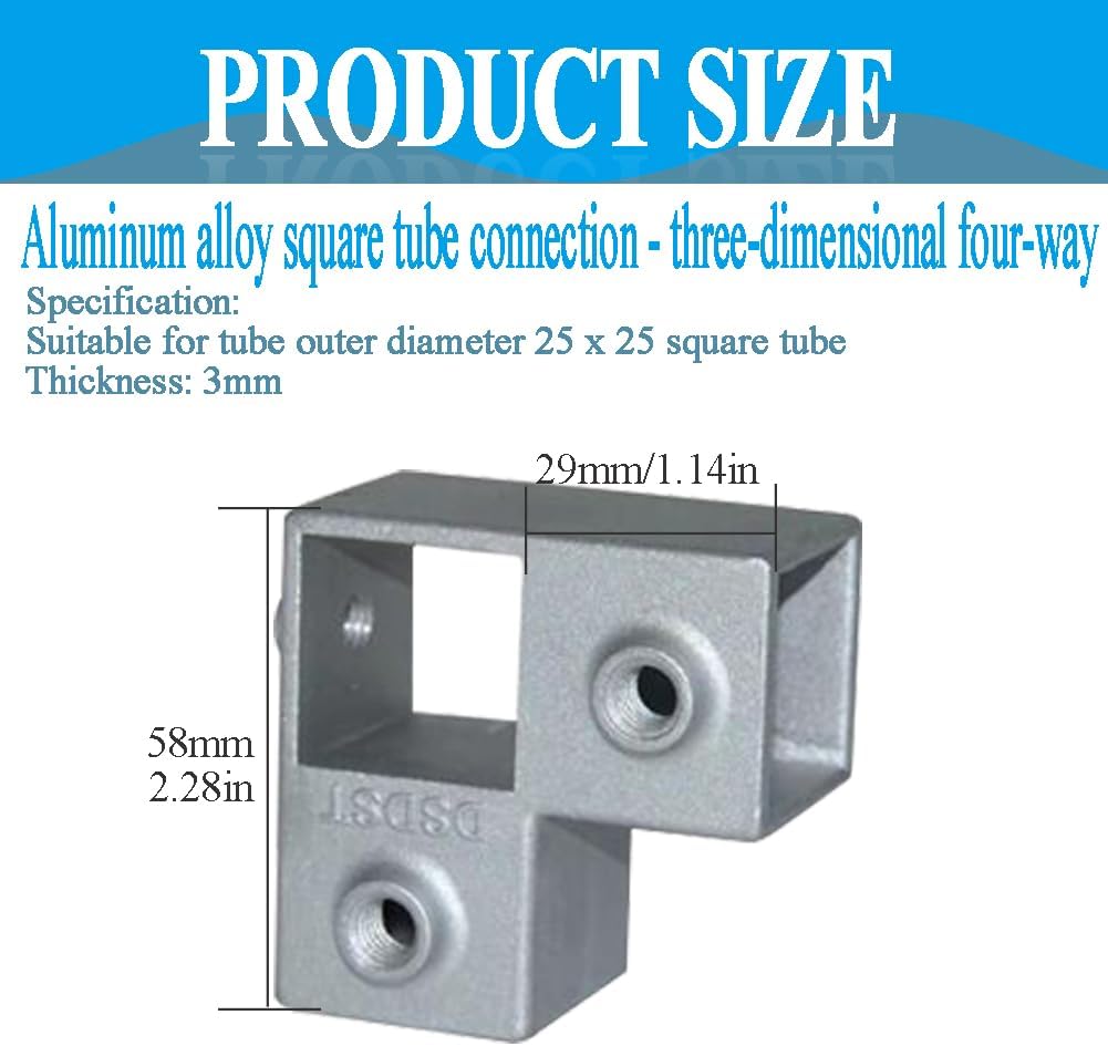 8 Pcs 25mm Square Tube Connector, 4 Way L Shaped 90 Degree Clamp, Aluminum Alloy Pipe Connectors for Handrails, Shelf, Fence, Structural Stabilized L-type
