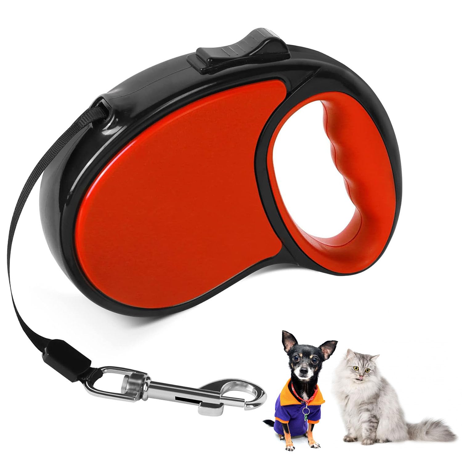 Retractable Dog Lead 5M/16FT Extendable Dog Lead with Strong Nylon Tape 360° Tangle-Free One-Handed Brake Anti-Slip Handle for Small Medium Dogs (RED)