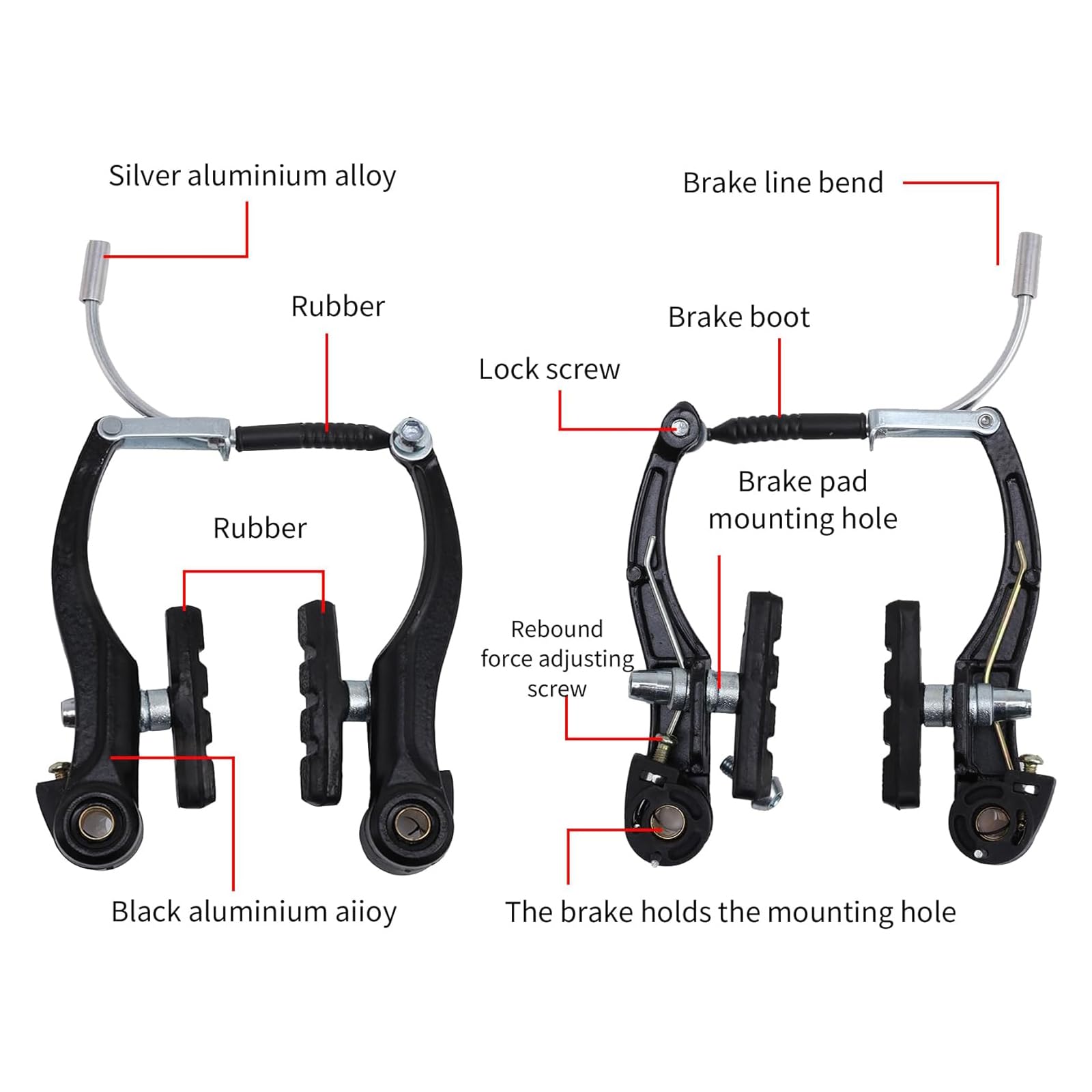 Luckwaii Bike Brakes Universal Complete Mountain Road Bike Brake Levers V Brake Set, Hydraulic Brakes Front Rear Cables Kit Set Includes Callipers, Levers, Cables & All Fixings Black