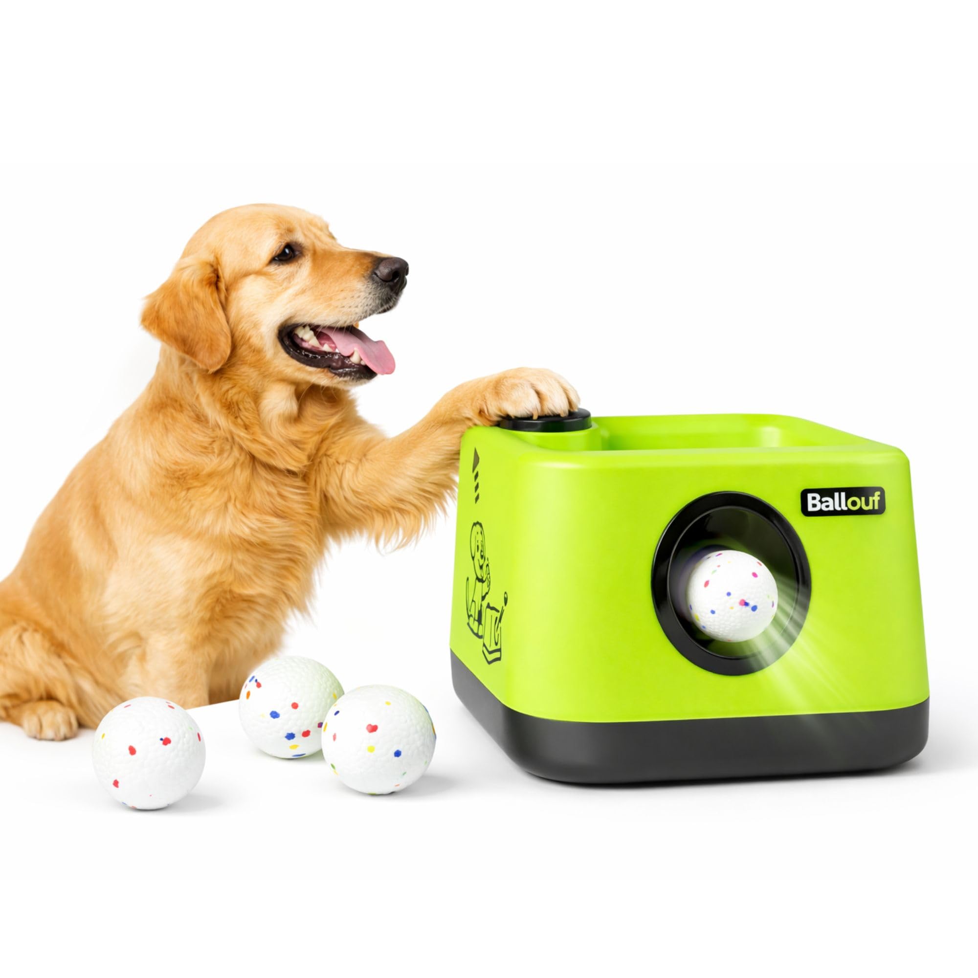 Climsom Ballouf Lanceur de Balles Automatique Intelligent pour Chien | Mode Automatique & Éducatif/Manuel, Son d'Aboiement Réaliste, Distances Réglables, Batterie Rechargeable