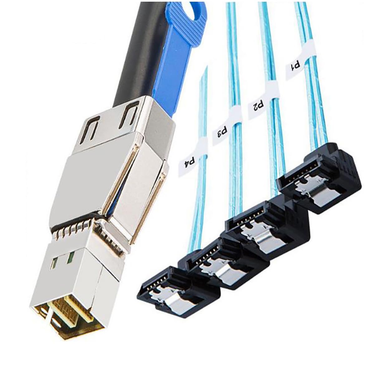 Mini SAS HD SFF-8644 to 4X SATA 7Pin Female 90 Degree Cable with IC – 6Gbps High Speed 28AWG Server Hard Drive Connector for RAID Controller, HDD, SSD (3m/118.11in)