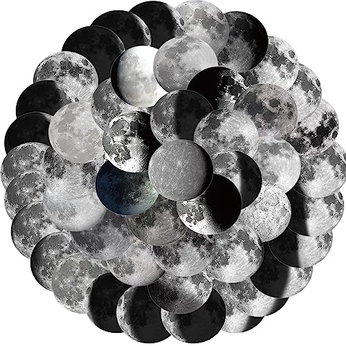 50pcs Moon Phase Stickers Black and White Lunar Phase Aesthetic Waterproof Vinyl Decals for Water Bottles Cup Computer Mobile Phone Skateboard Guitar DIY Decoration(Moon Phase)