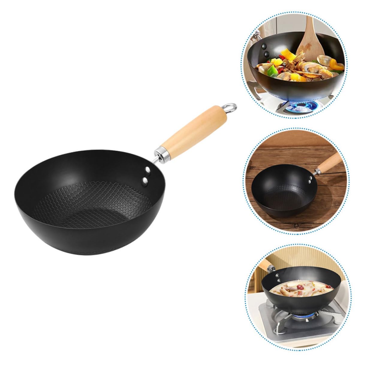 Amazon｜PAMINGONO ノンスティック鉄製中華鍋28cm 木製ハンドル 耐熱