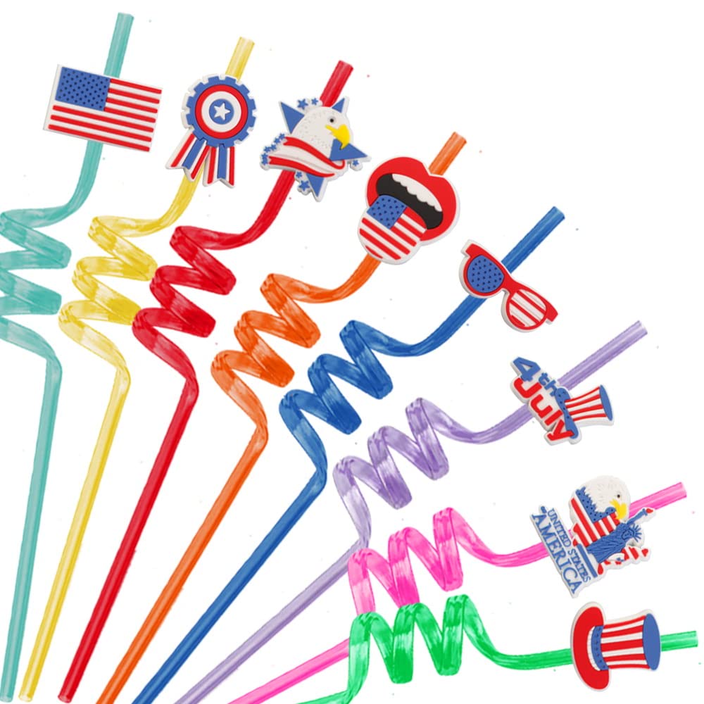 Photo 1 of 16 Pieces PET Drinking straw Reusable Independence Theme Party Plastic , Baby Shower Colorful Cartoon Drinking straw for Birthday Party,Gift Favors summer essentials,Dress up drinks ,Detachable