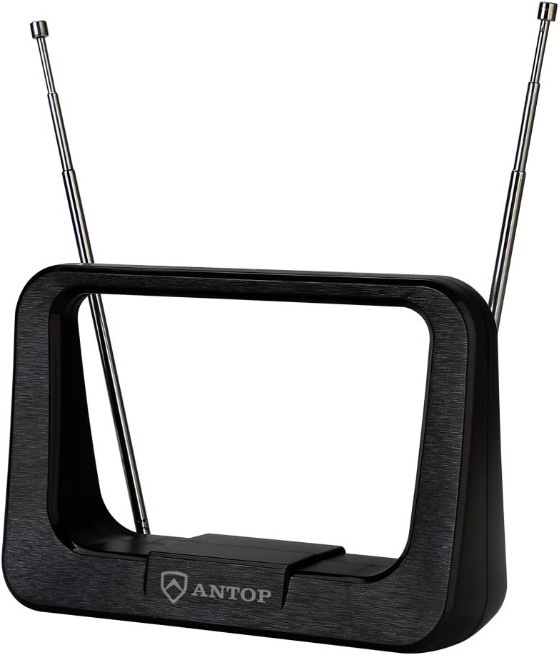 TV Antenna, Antop Indoor Rabbit Ears Digital HDTV Antenna with Multidireactional Reception, Support 4K 1080P HD VHF UHF for Local Channels, 15 inch Extendable Dipoles, 6ft Coaxial Cable