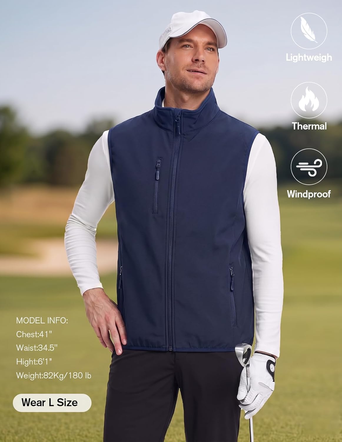 fit space Men's Lightweight Vest Softshell Sleeveless Windproof Jacket with Zipper Pcoket Cycling Travel Hiking Running Golf