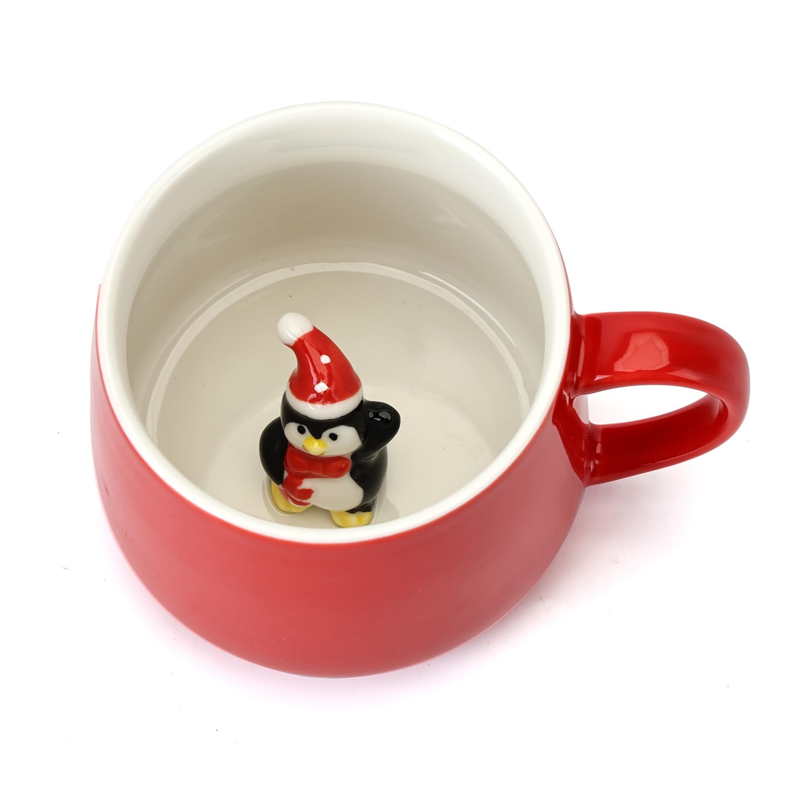 Cute Penguin Ceramic Coffee Mug Hidden 3D Animal In Cup Ideal Creative Holiday Gifts Christmas and Birthday Gifts for Animal Lovers Family Kids Friends Colleagues 12OZ (Black and Red)