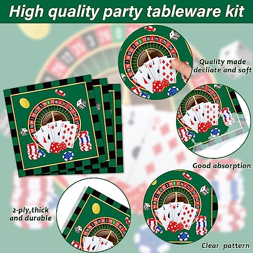 Image of 96 Pieces Casino Themed Party Tableware Set for Las Vegas Birthday Party Decorations Casino Poker Card Birthday Party Dessert Paper Plates Napkins Forks for 24 Guests Poker Card Playing Club Supplies