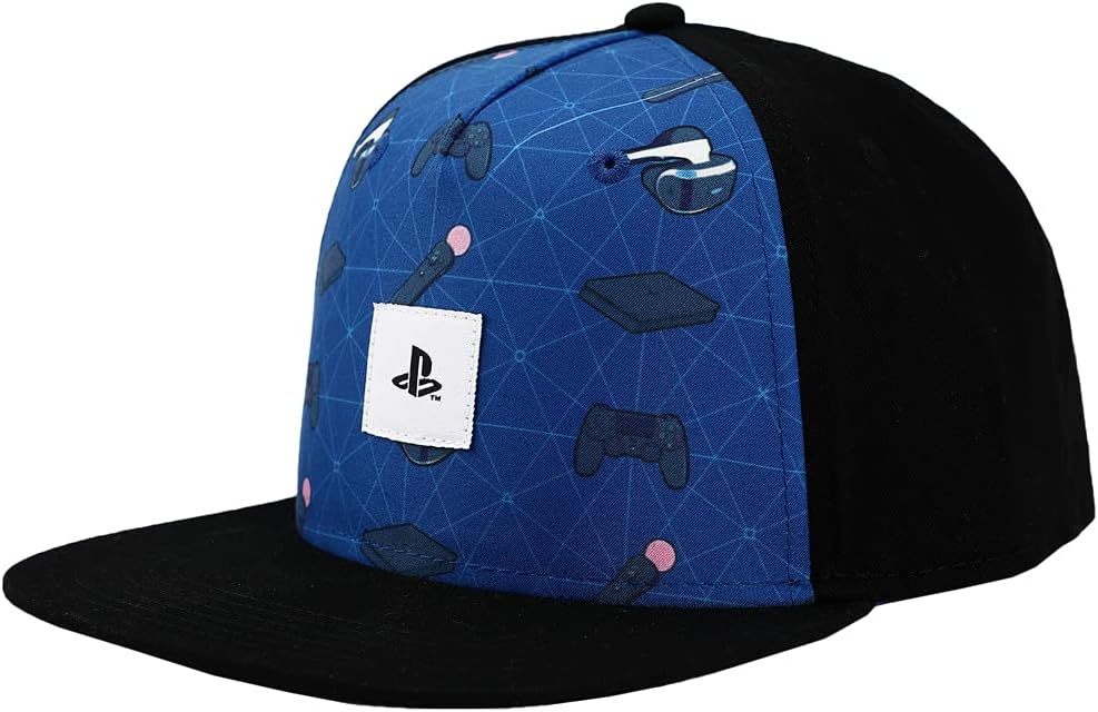 Sony PlayStation Embroidered Logo Patch Gaming Icons Youth Flat Bill Hat Multicolored
