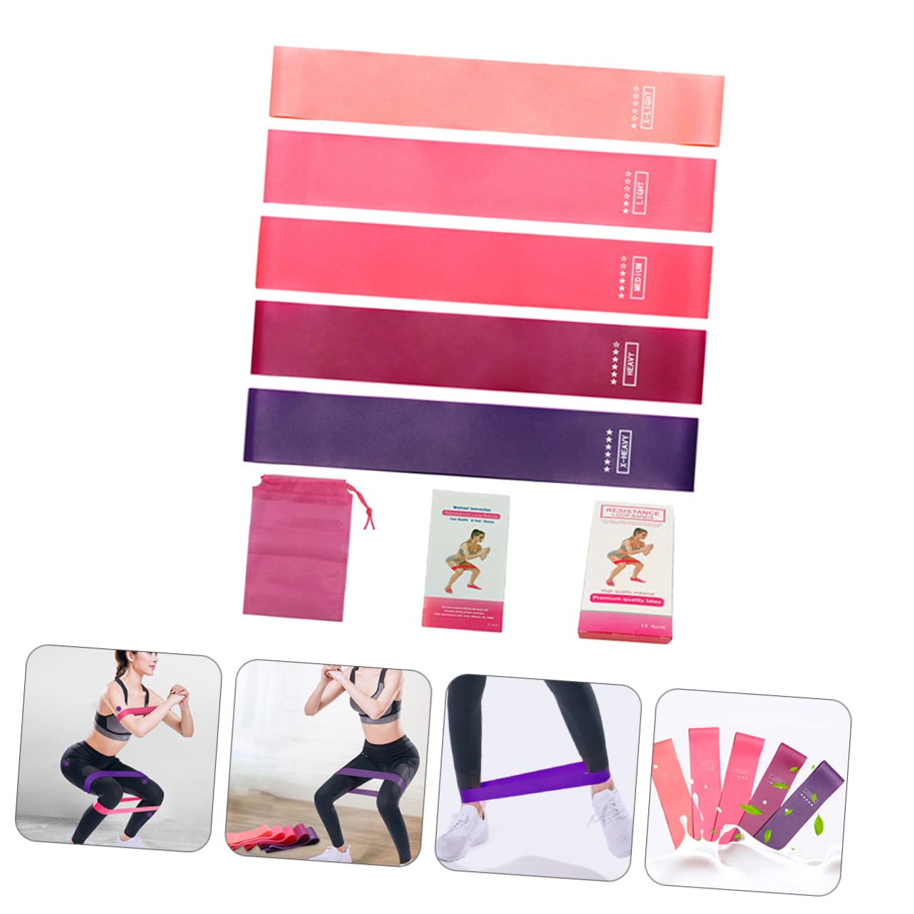 HANABASS Fasce Elastiche Per Fitness Set Bande Resistenti Antiscivolo Per Esercizi Yoga E Tonificazione Muscolare Per Donne E 5