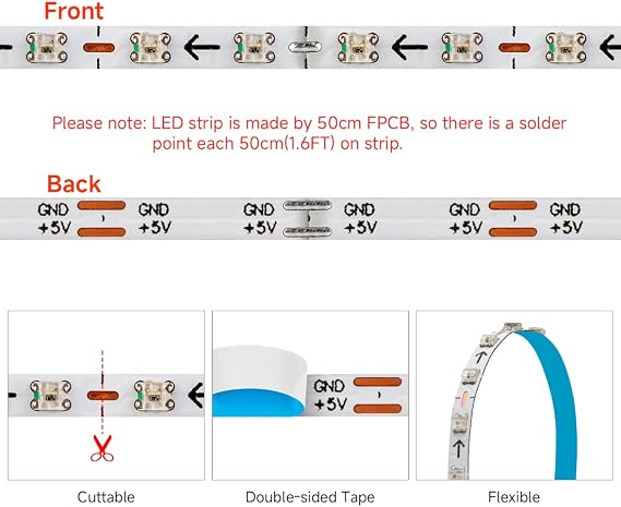 BTF-LIGHTING WS2812B IC RGB 2.7mm Ultra Narrow LED Strip 0807SMD DC5V Individually Addressable 3.2FT 160Pixels/m,SP530E WiFi Alexa Bluetooth Controllers 4 Zones 2.4GHz RF RB3 Remote Kit.