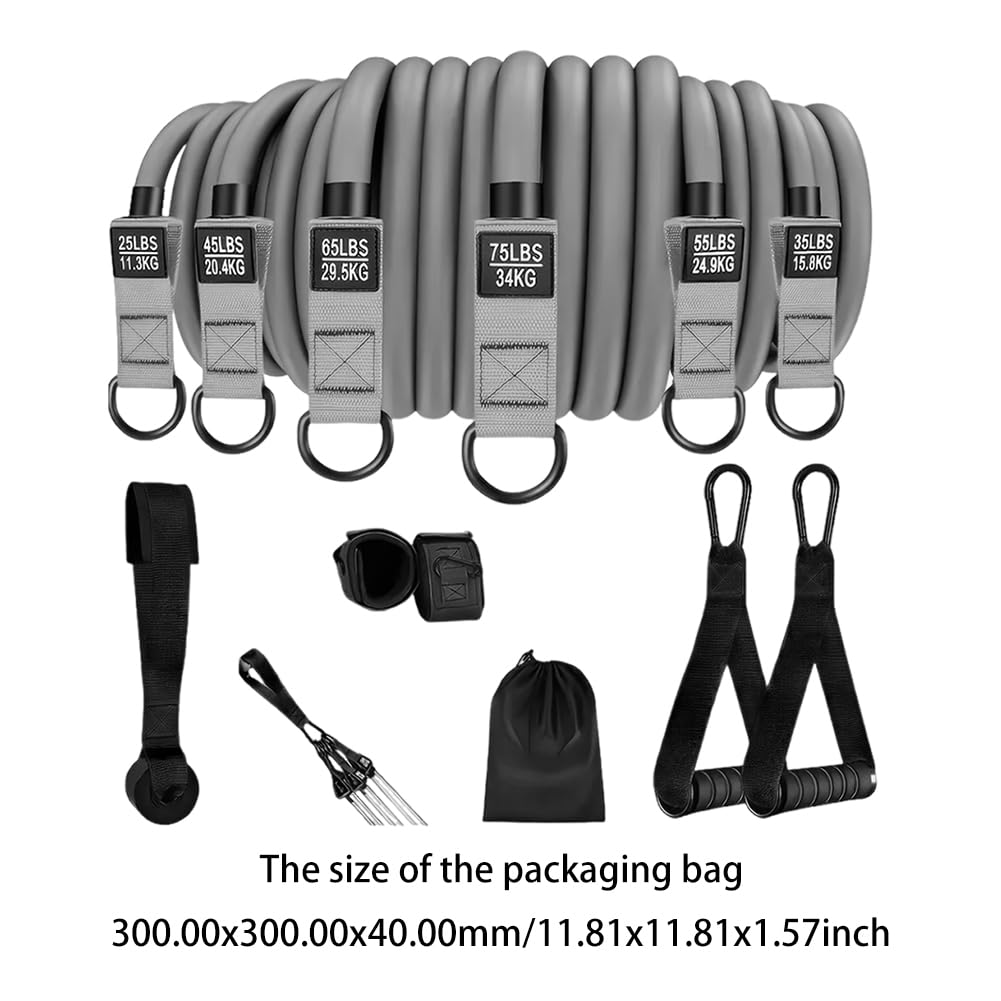 Set de Bandas elásticas de Resistencia, 6 Bandas elásticas de Fitness con Tubo expansor, Banda elástica de Fitness con asa Grande Correa para el Tobillo Anclaje para Puerta Entrenamiento