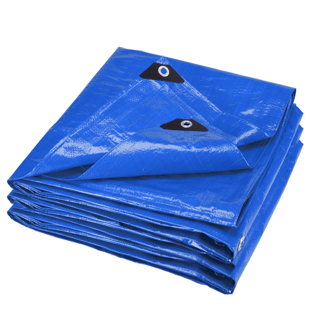 ANSIO Tarpaulin 4m x 6m Water-resistant Tarp Large Camping Cover Sheet – Multipurpose Groundsheet with UV Protection, Weatherproof & Frost-Resistant – Reinforced Eyelets - Blue
