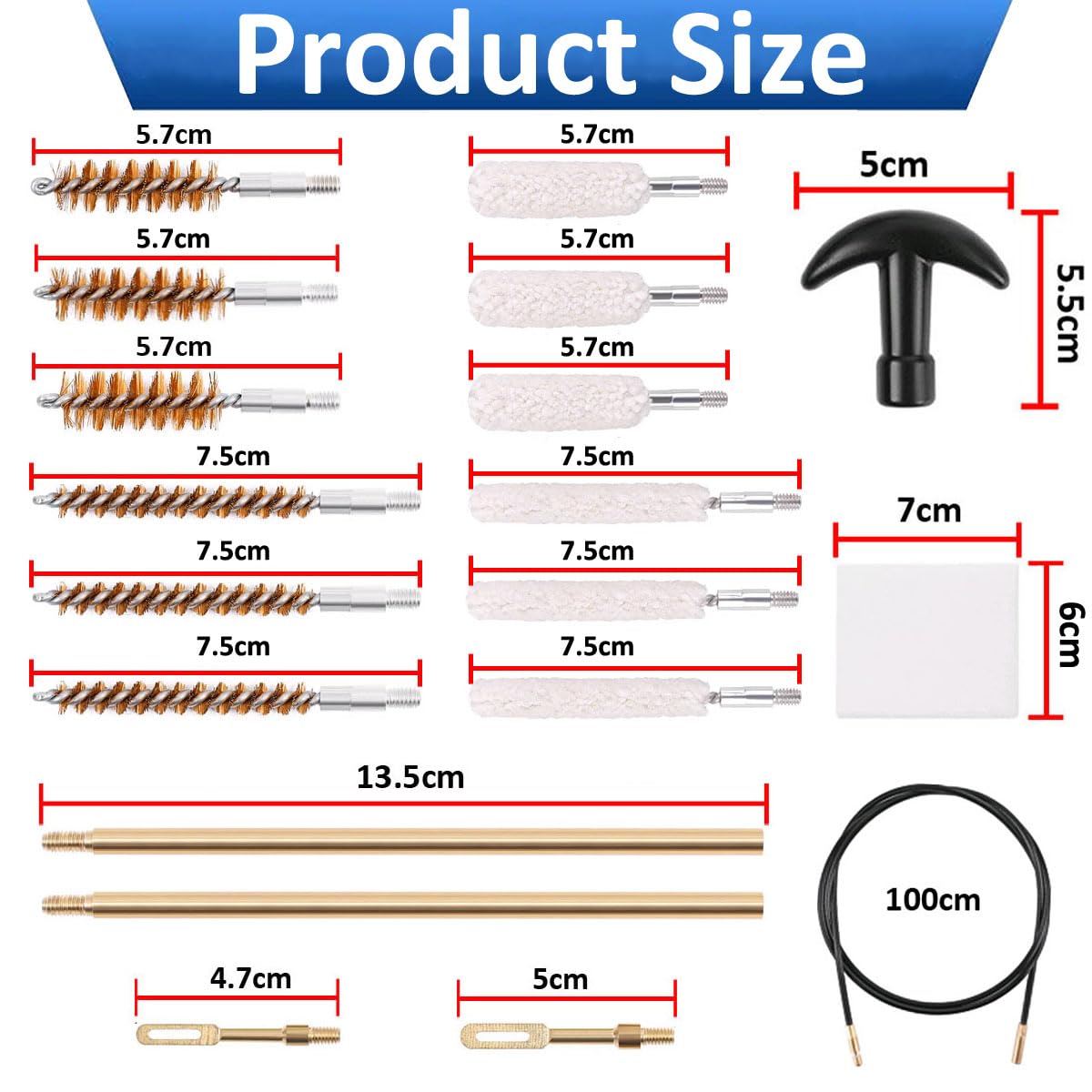 16 Pièces Kit de Nettoyage Pistolet d'entretien Kit de Nettoyage Arme et Pistolet Fusil De Chasse Cleaning Brosse Airsoft Rifle .22Cal .270 .30Cal .38Cal .40Cal .45Cal