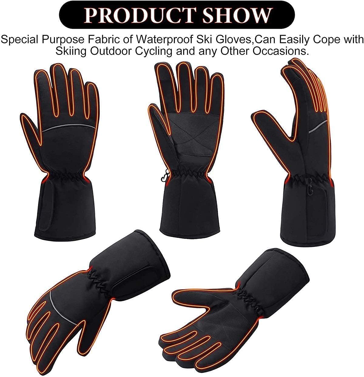 Guantes térmicos Guantes de Invierno para Hombres y Mujeres, 3 Niveles de Calentamiento Pantalla táctil Guantes térmicos Impermeables para Esquiar Snowboard Pesca