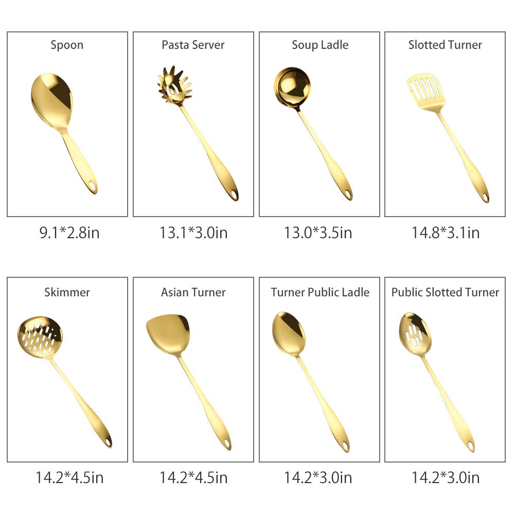 Set di 8 utensili da cucina in acciaio inox nero antiaderente utensili da cucina placcati in titanio gadget spatola scanalata cucchiaio tornitore mestolo lavabile in lavastoviglie