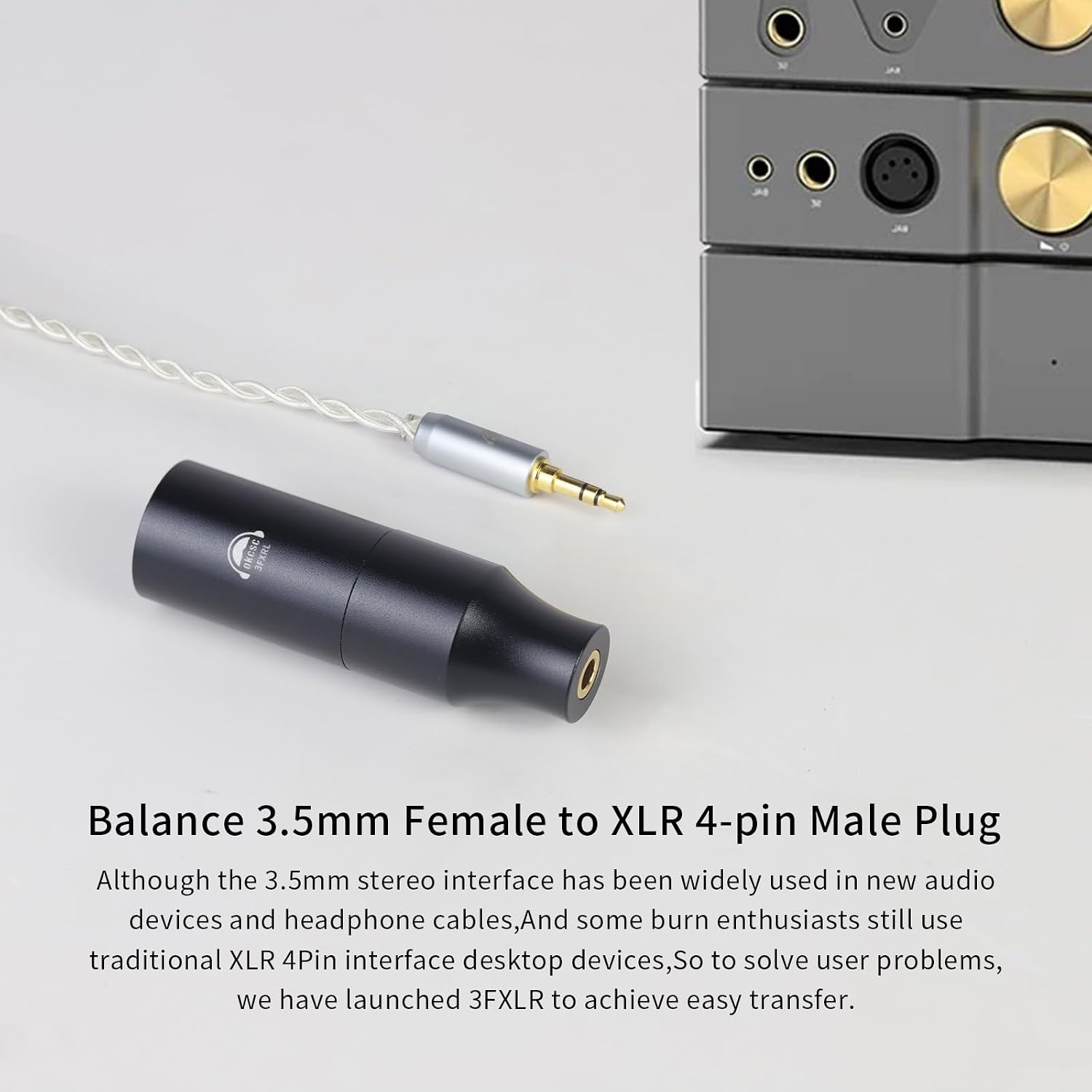 okcsc 4-Pin XLR Male to 3.5mm Female Balanced Audio Adapter，Gold-Plated HiFi Connector Work for Headphone Amps, Portable Music Players & Home Audio Systems, Lossless Sound Quality