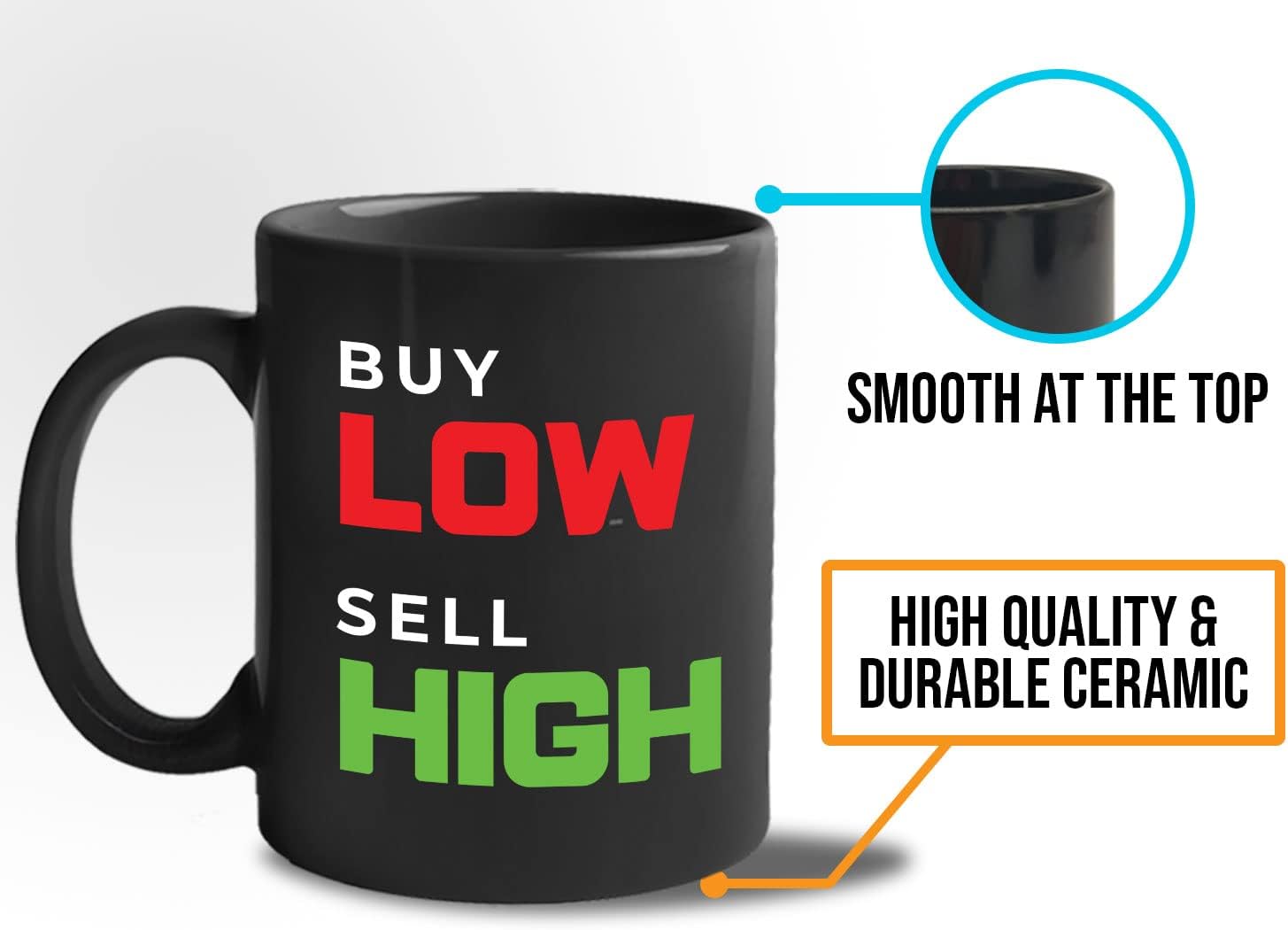 Bubble Hugs Stock Trader Coffee Mug 11oz Black - Buy Low Sell High - Trading Day Trader Stock Market Brokers Bull Market Bear Digital Currency