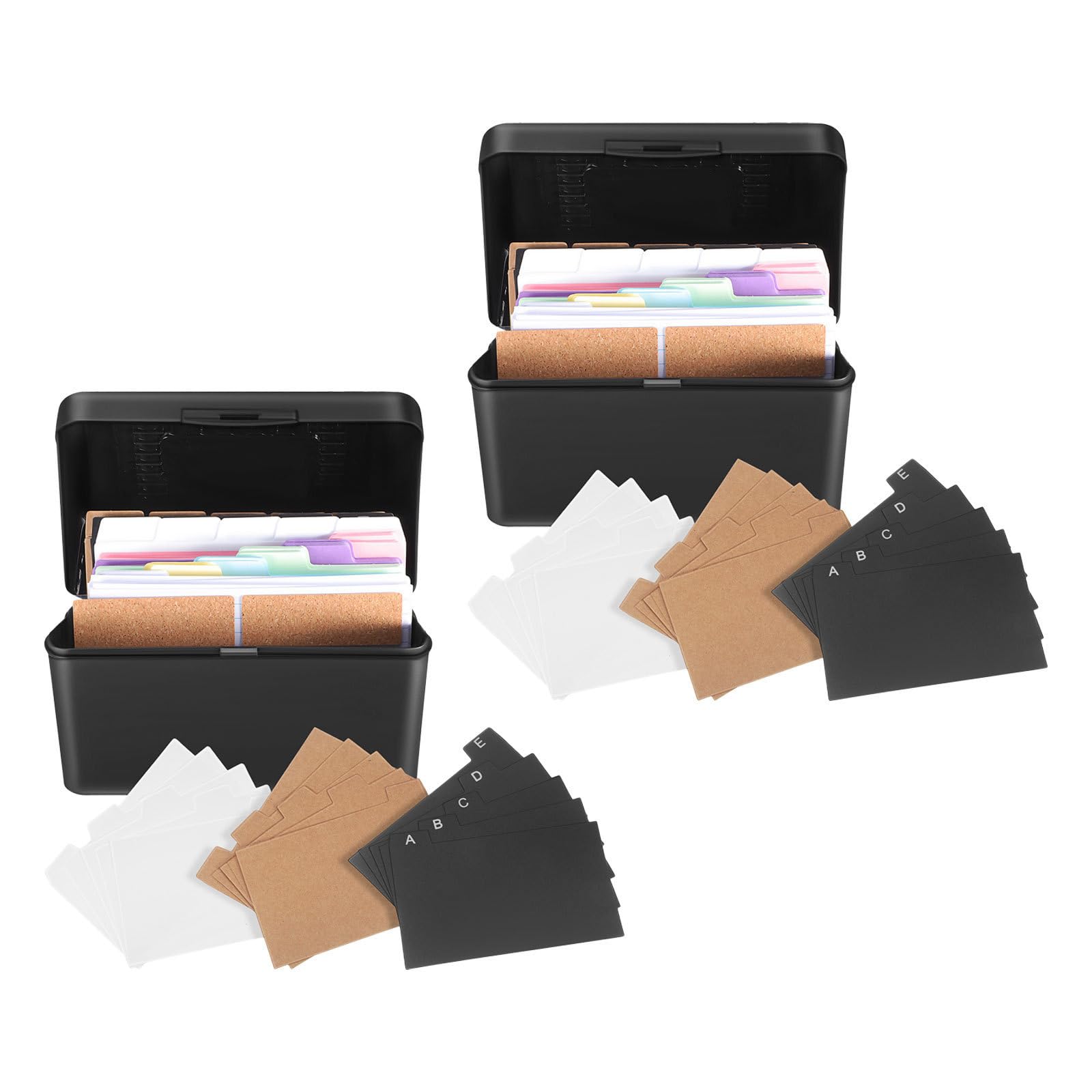 2 Sets Schwarzer Tisch Karteikasten Karten Aufbewahrungsbox mit Register und Trennkarten für Büro und Zuhause zur Übersichtlichen Organisation