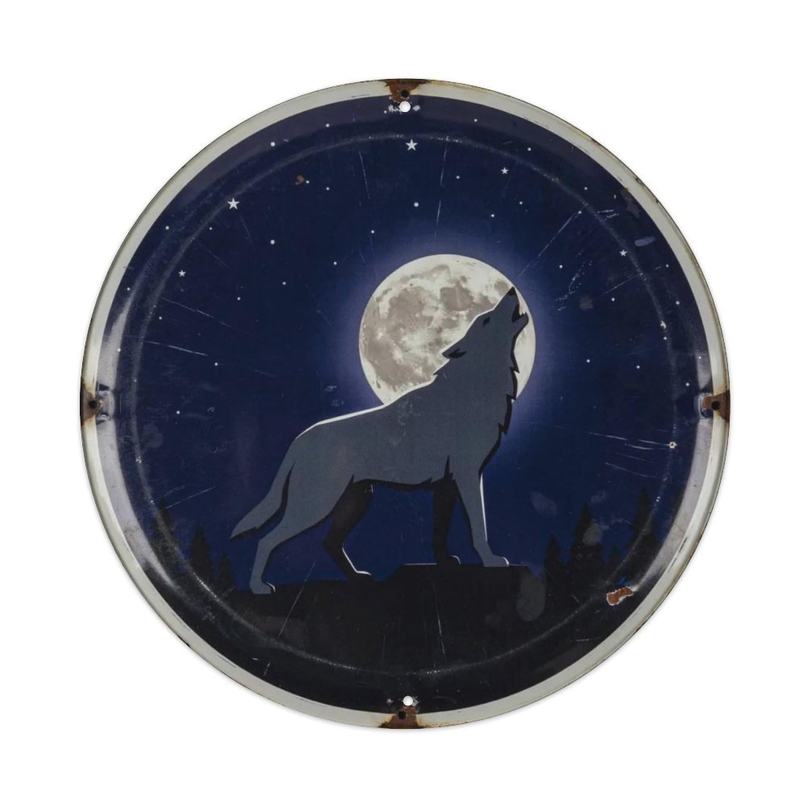 Round Wilderness Howl Art Sign Metal Tin Sign Plaque