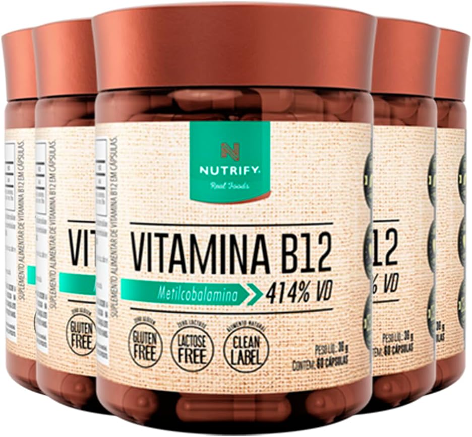 Kit 5 Vitamina B12 Metilcobalamina Nutrify 60 Cápsulas