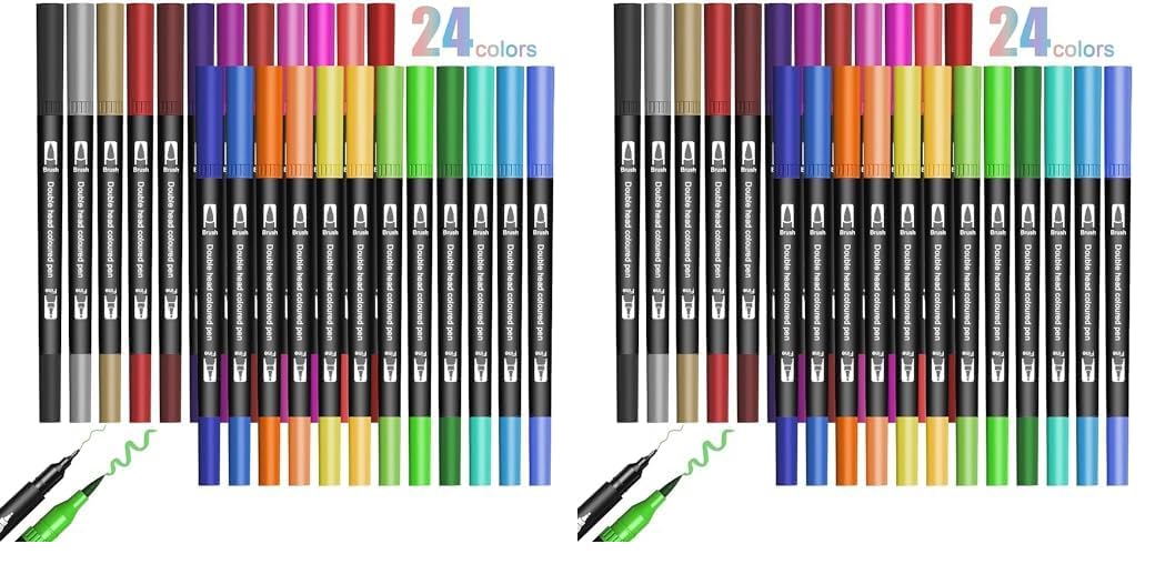 Dual Tip Brush Pens, 24 Colors Felt Tip Pen Set, Doodle Dazzle Outline Markers Pens, Fineliners Felt Pens, for Kids and Adults Drawing Sketching Design Scrapbooking Painting Lettering