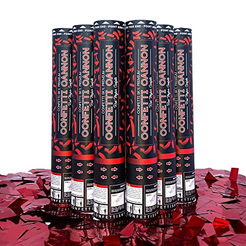 Image of Confetti Sky [6 Pack] 12 Inch Confetti Cannons | Red Confetti Poppers for Wedding Celebration, Birthday Party, Pranks, Graduation, Christmas Eve and New Year Celebration