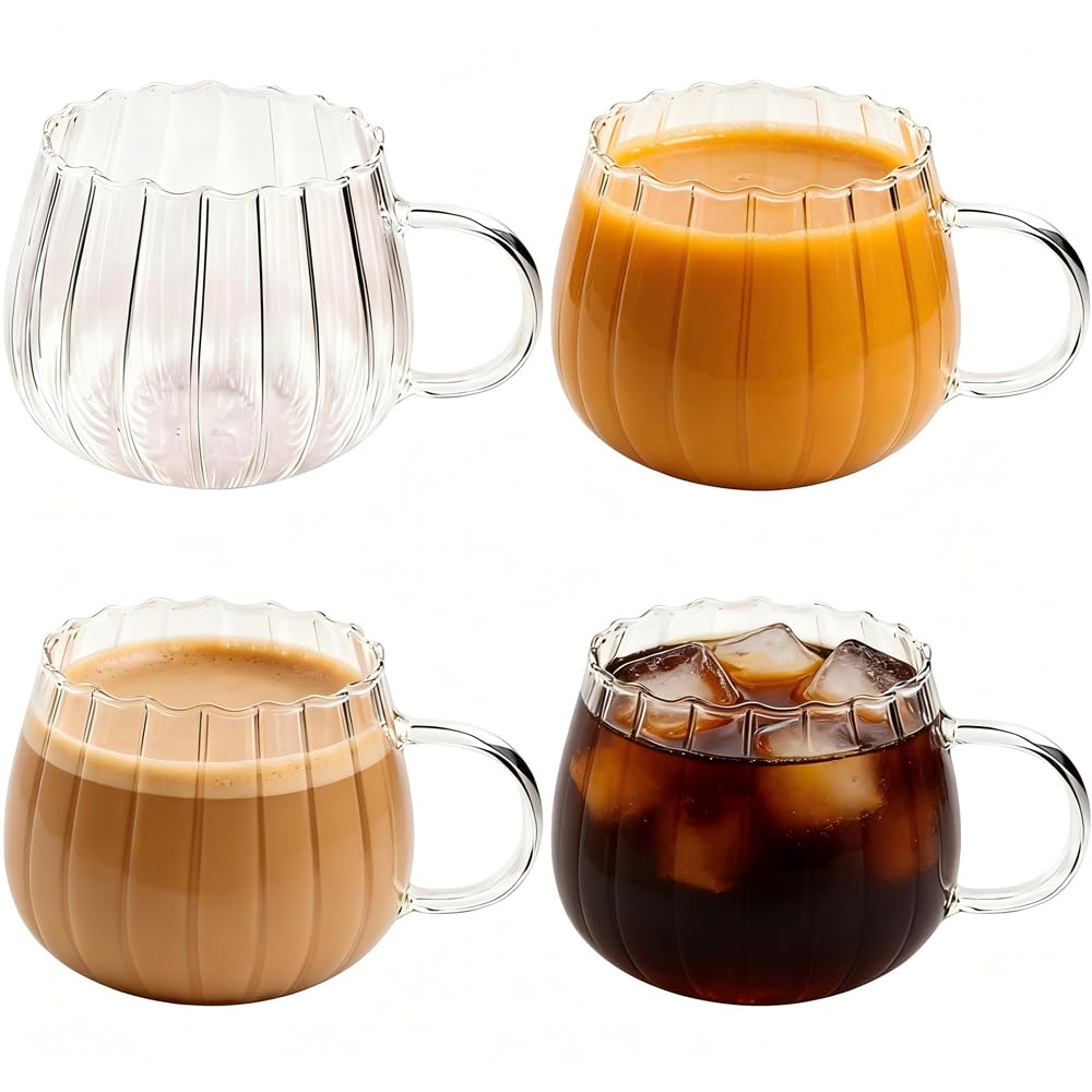 Halloween Pumpkin Mugs 12 oz Glass Coffee Mugs Set of 4, Drinking Glasses with Transparen…