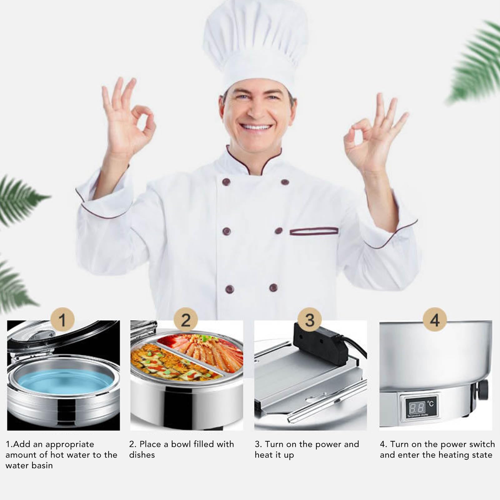 Set scaldavivande in acciaio inossidabile da 4,5 litri con coperchio in vetro per eventi di catering