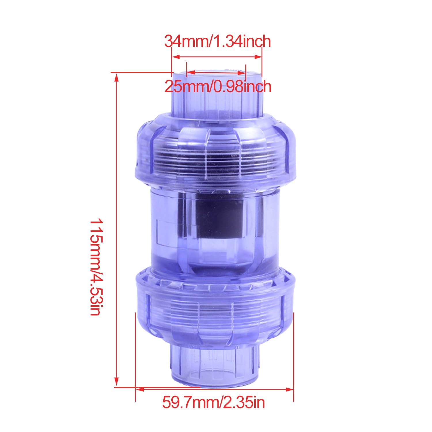 UPVC Check Valve 3/4 inch Clear Double True Union Flap Check Valve Durable for Fish Tank Pump System Non-Return Water Tube Connector Backflow Prevention