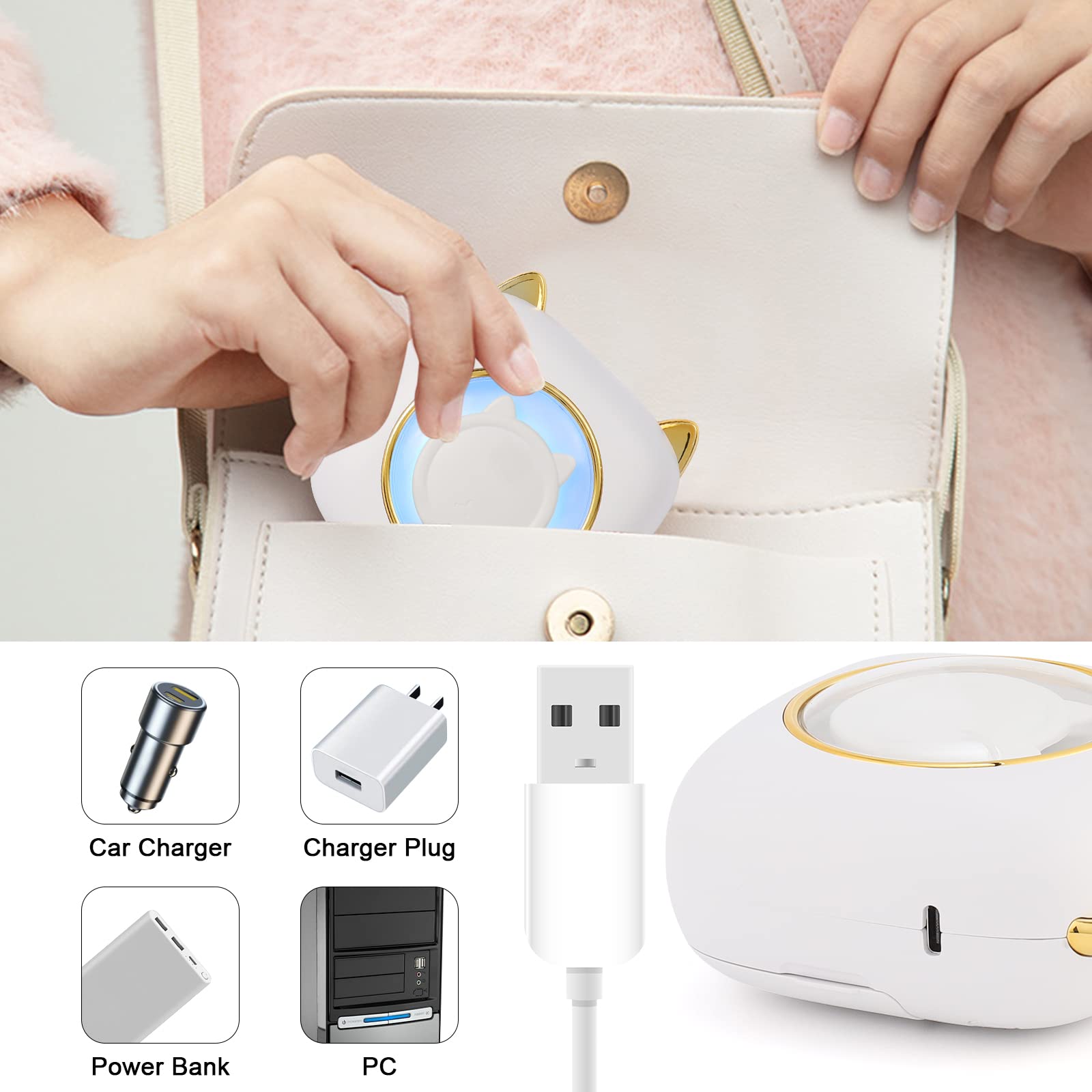 GuKKK Mini drukarka, mobilna drukarka fotograficzna, przenośna, mini drukarka fotograficzna z siedmioma kolorami LED, bezprzewodowa drukarka fotograficzna, drukarka termiczna do smartfona, drukarka