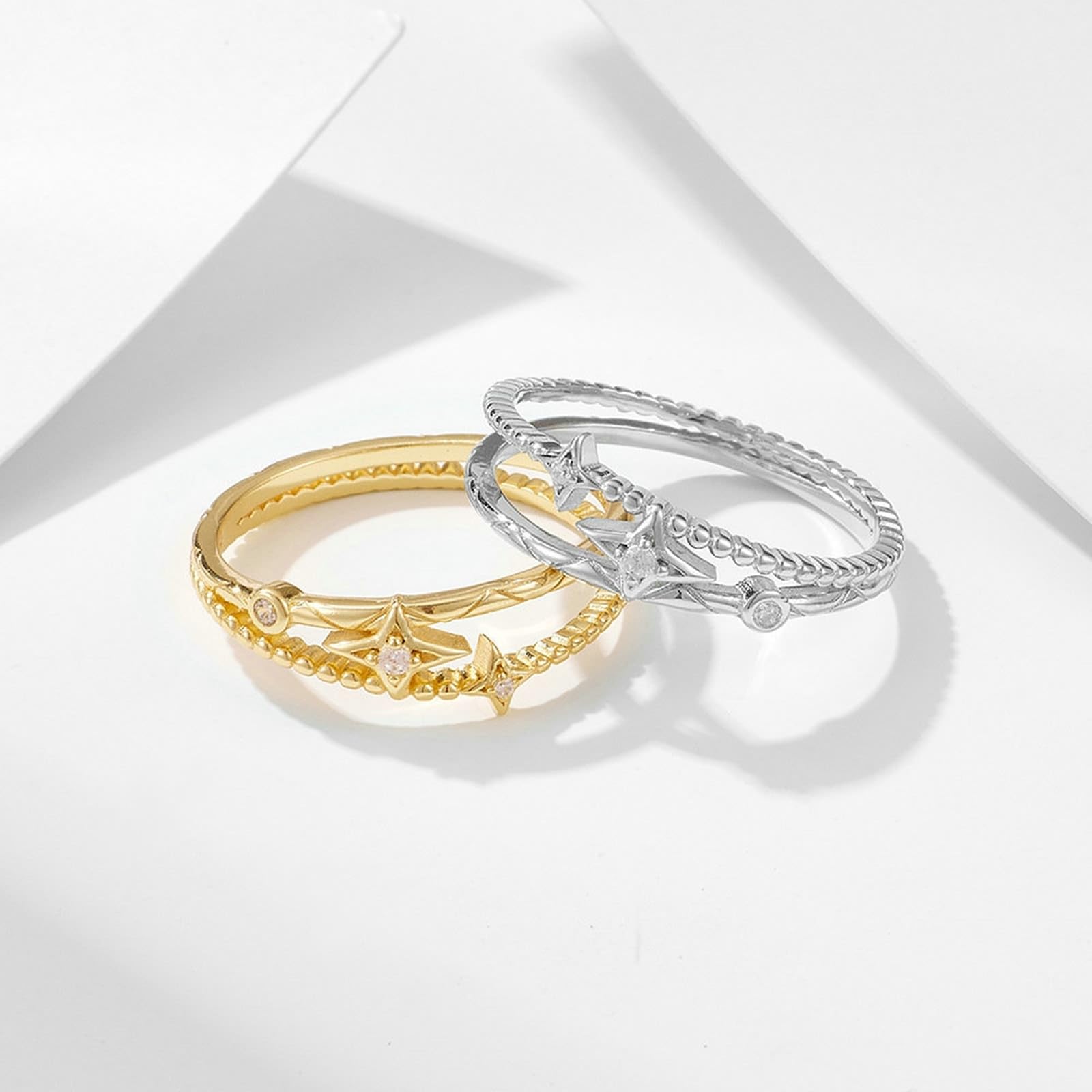 KnSam Anello per partner in vero oro, Au 375/585/750, in oro giallo, anello dell'amicizia a forma di stella con diamante, oro 9 K/14 K/18 K, misura 47 – 65