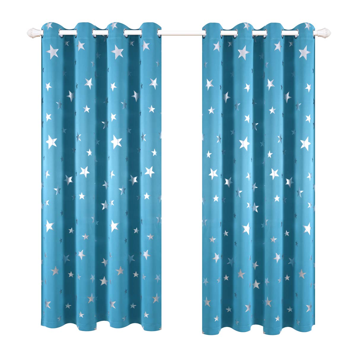 Kotile 2 Panels Grommet Top Silver Star Print Curtain Panels Draperies Perfect for Living Room, Kids Bedroom Curtain for Starry Night Twinkle Blackout Curtains, W52 x L84 Inches, Sky Blue