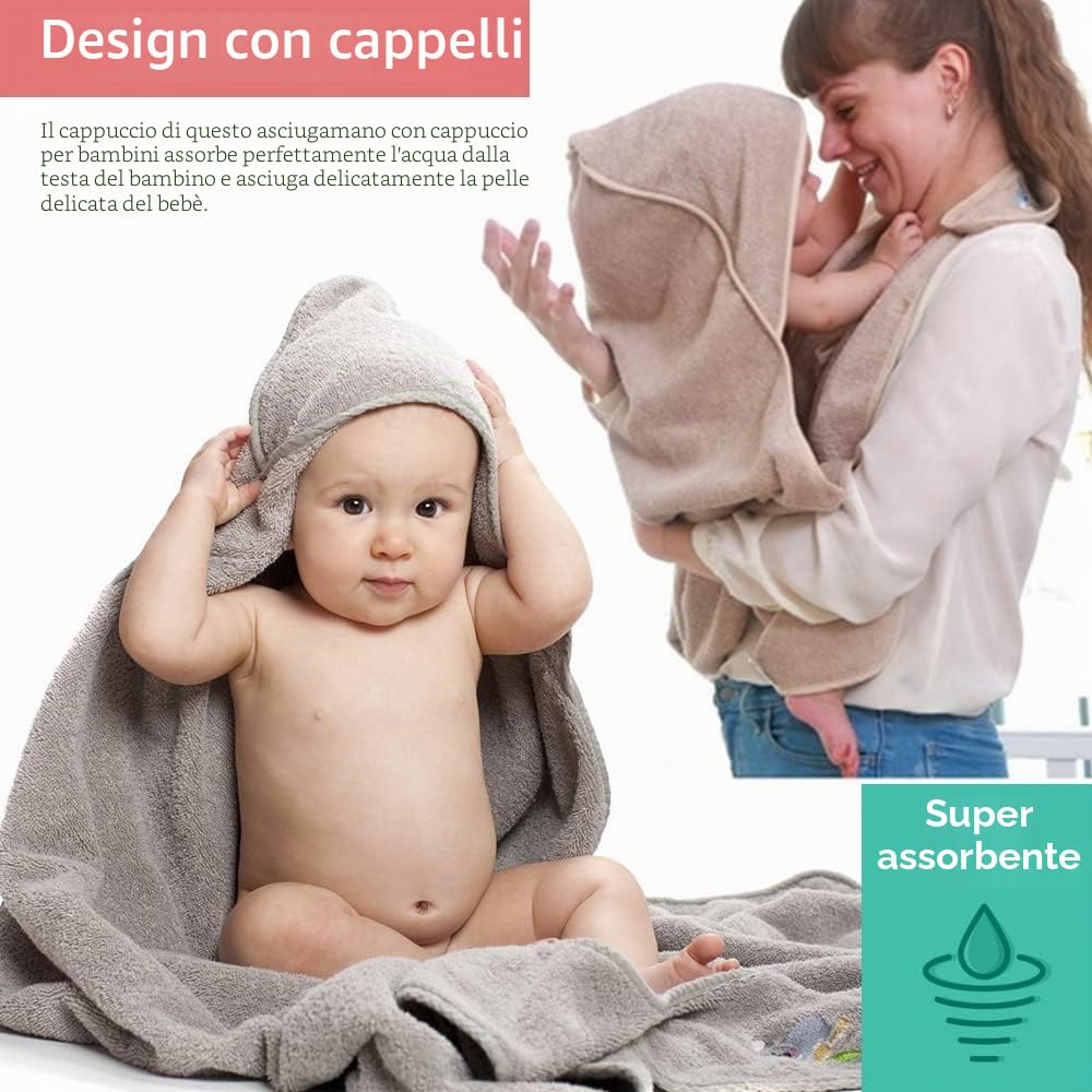 Asciugamano Morbido in Cotone per Neonati - Asciugamano da Bagno a Mani Libere e Grembiule - Regali Personalizzati per Neonati per Ragazzo e Ragazza (Cachi)