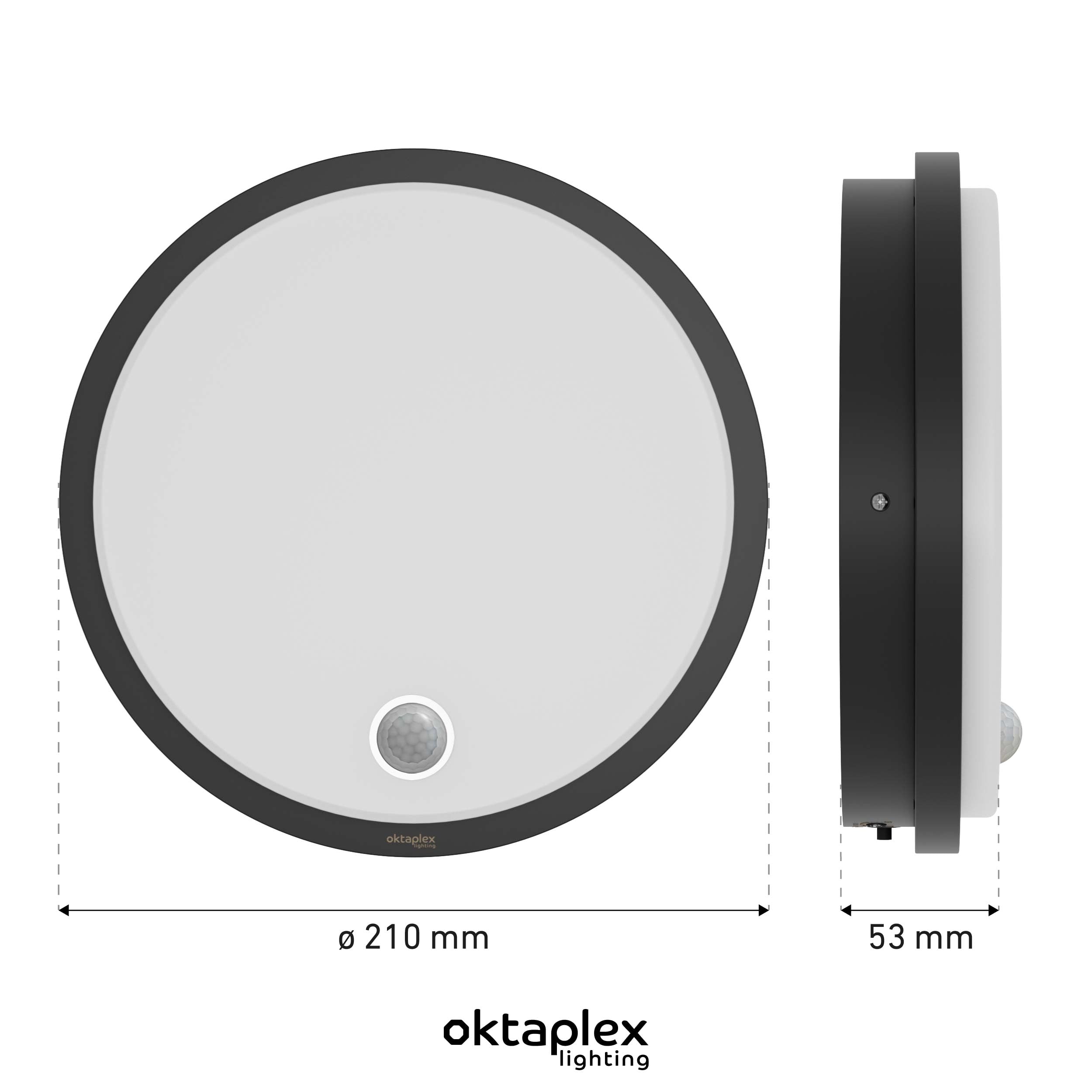 Oktaplex Plato lampa zewnętrzna z czujnikiem ruchu 3000K ciepła biel i przełącznik światła ciągłego 1010lm lampa ścienna LED IP65 okrągła antracytowa 10,5W 230V