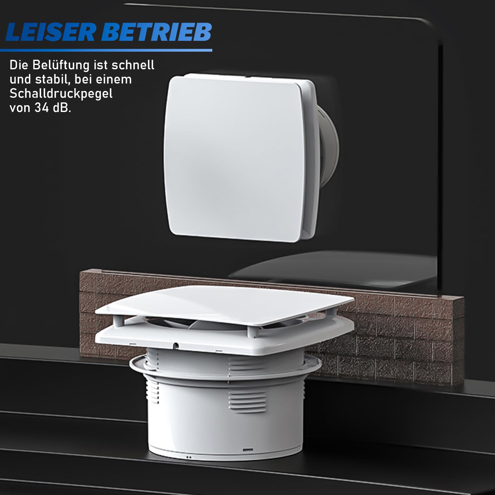 Badlüfter 100mm mit Nachlauf, ≤34db Leiser und Leistungsstarker Abluftventilator, 12W 2400U/min IPX4 Wandventilator mit Rückstauklappe, Einfach Installieren Fenster Decke Wand im Bad, WC, Küche