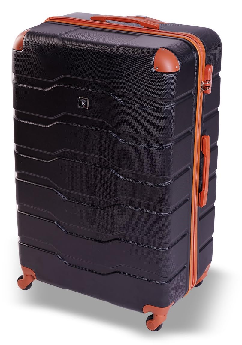 BERTOO Firenze Großer Koffer 142L, Schwarzes ABS-Hartschalengepäck mit 4 abnehmbaren Spinner-Rollen