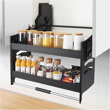 Pull Down Kitchen Cabinet Shelf, 20 Sloping Spice Rack Organizer for Appliance Lift, Adjustable 562-566mm Storage Solution, Maximize Space & Efficiency