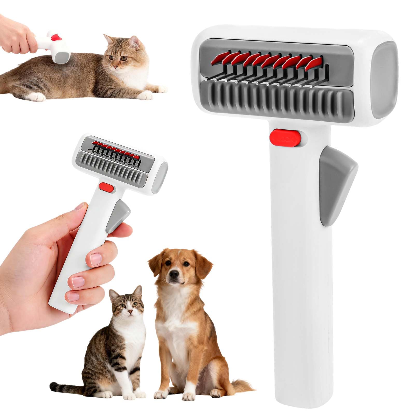 2-in-1 Grooming Comb for Dogs and Cats, Self-Detangling Comb and Undercoat Comb, Detangling Brush for Long Hair and Short Hair, Removes Tangles Gently