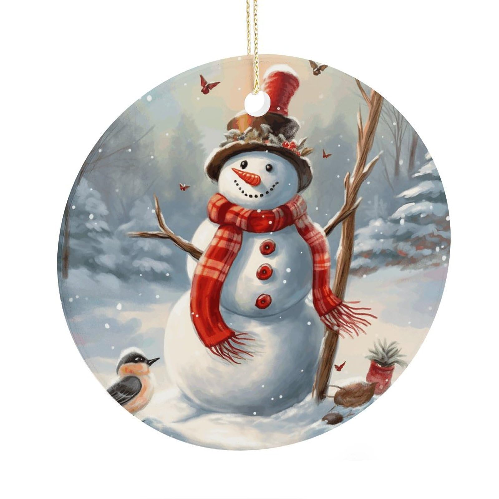 Adfgyerh Style Snowman Christmas Ceramic Circular Pendant,2.9 Inch，Hanging Ornament，Gift Exchange Idea Round Ceramic Ornament,For Mom And Daughter，For Home Indoor Outdoor Decor.