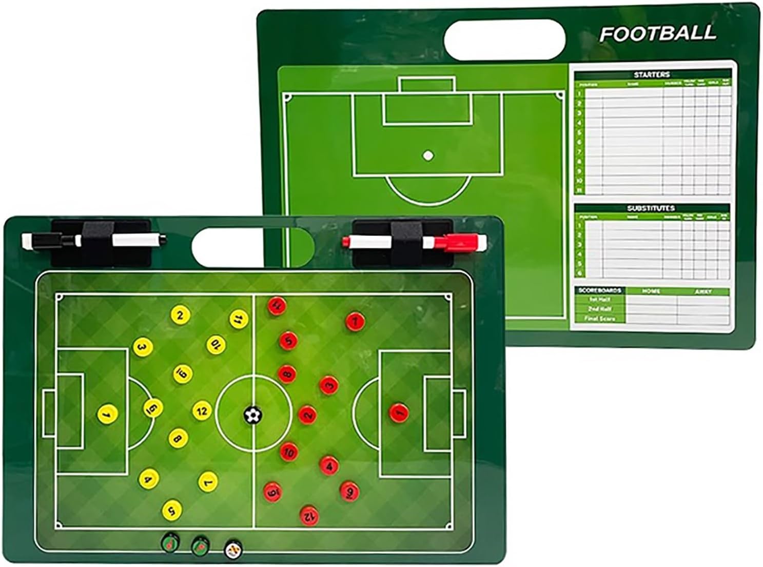 Football Coaching Board, Football Magnetic Tactic Board, Equipped with A Pen and Magnetic Chess Pieces, Portable Handle, Double-Sided Use, for Teaching