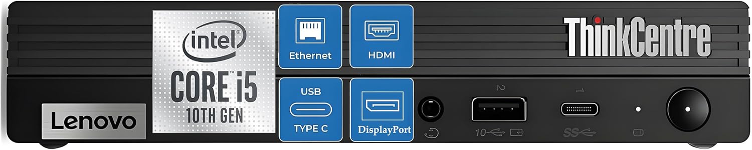 Lenovo ThinkCentre M70q Tiny Desktop Computer for Home Office, 32GB DDR4 RAM, 1TB PCIe SSD, Intel 6-Core i5-10400 1L Mini PC with Office 365, WiFi 6, BT, KB & Mouse, W11P, Charcoal