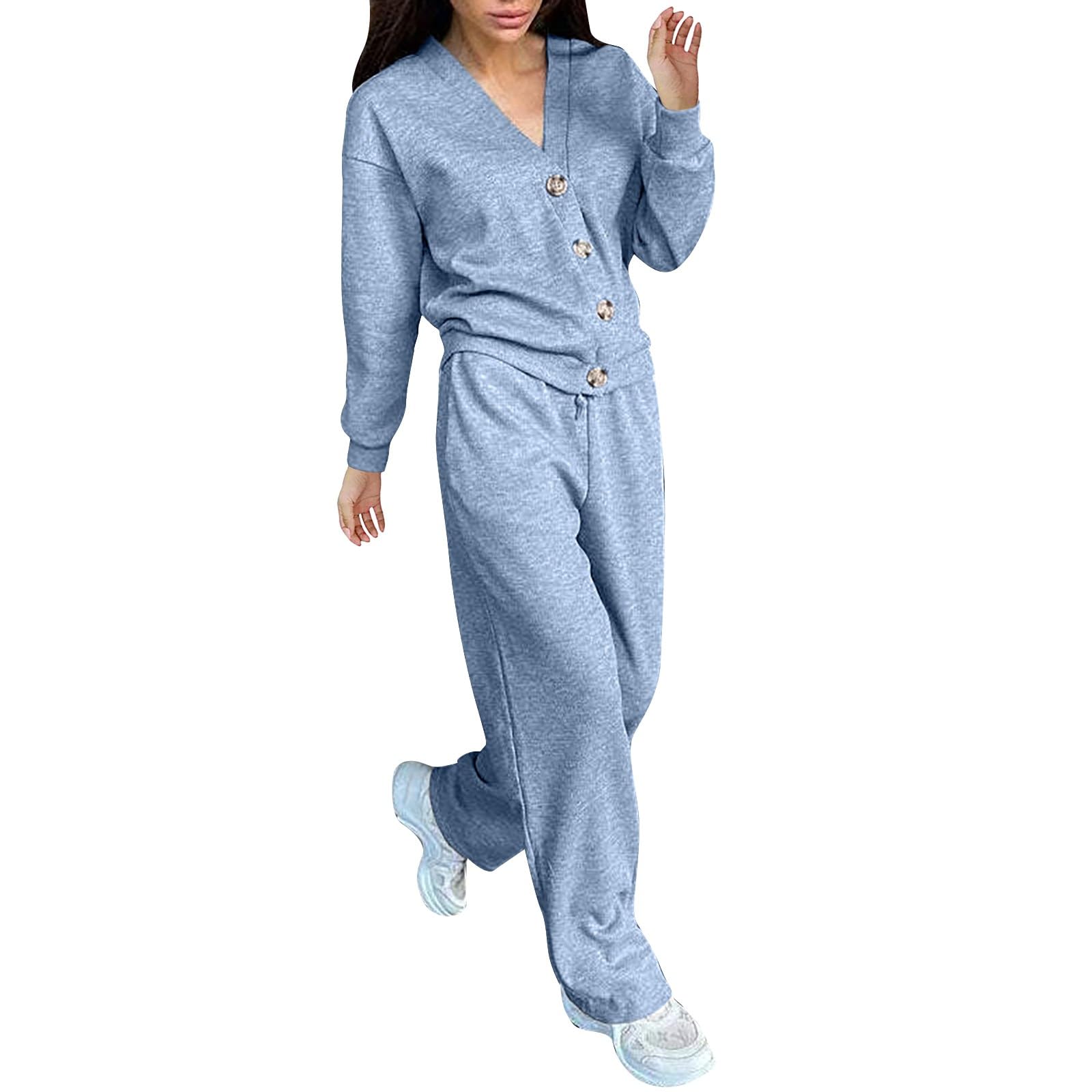 Tuta da donna elegante, 2 pezzi, taglie grandi, per il tempo libero, senza cappuccio | Cardigan con bottoni e tuta sportiva, due pezzi, per ufficio, lavoro, autunno, leggero, oversize, per il tempo libero