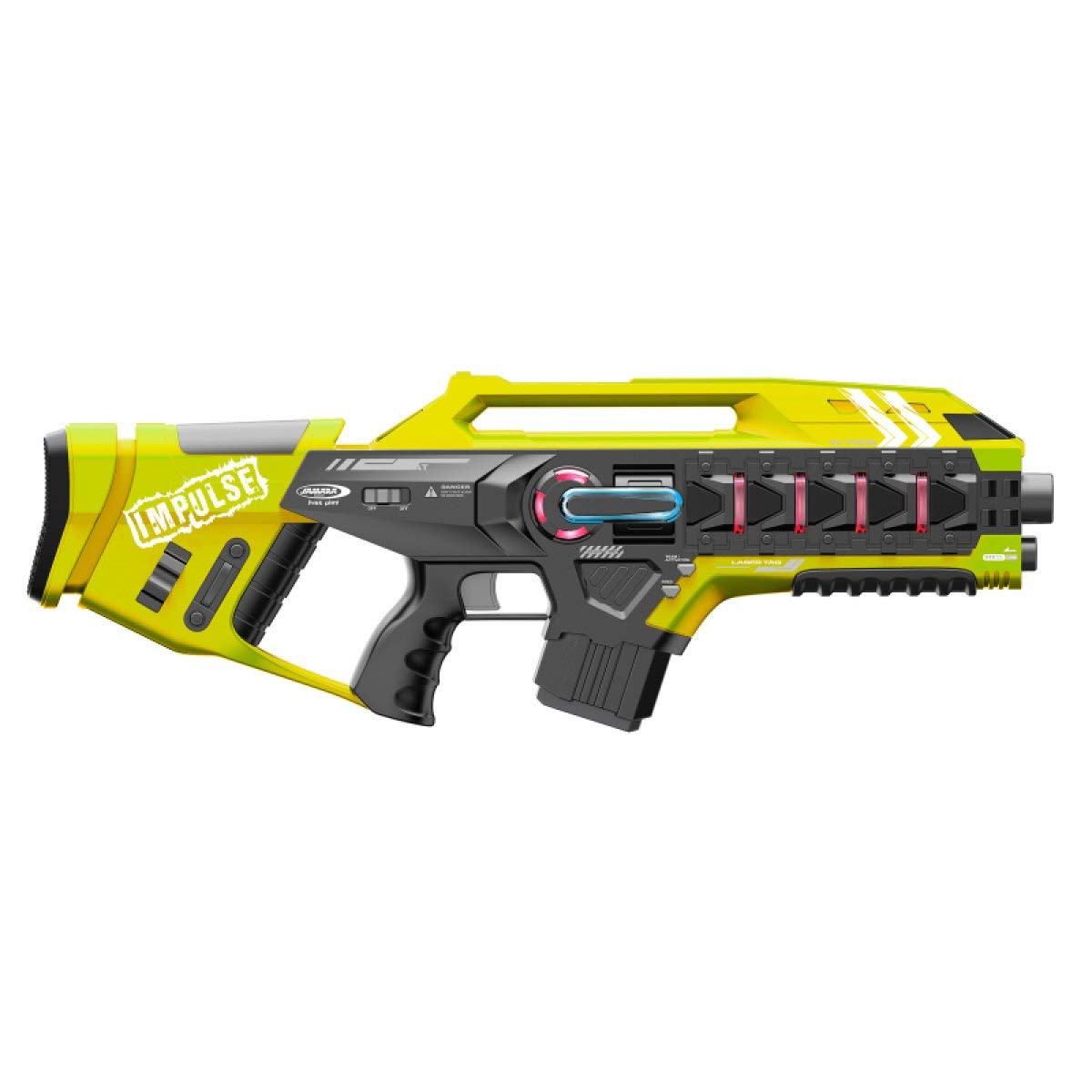 JAMARA 410083 Impulse Gun – Rifle Set gelb/rot – Laser Tag mit 3 Battlemodi Spieler je Team, Last Man Standing, Duell, 4 simulierte Waffen mit Soundeffekte, bis 40m Reichweite
